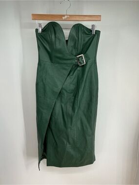 Hours Strapless Green Leather Belted Midi Dress Size S